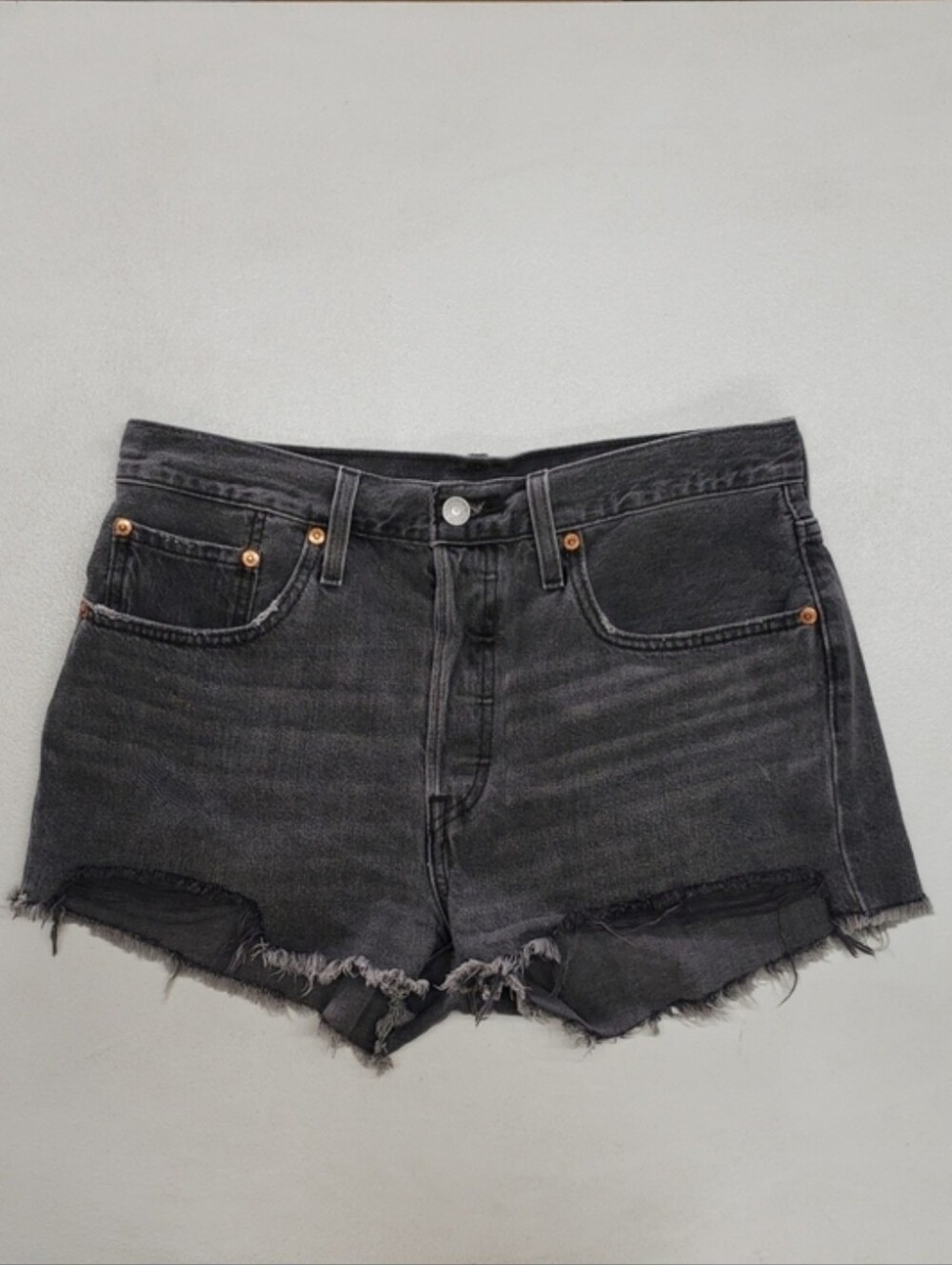 Levi's 501 Cut Off Denim Shorts Washed Black Raw Hem 100% Cotton Women's Size 30